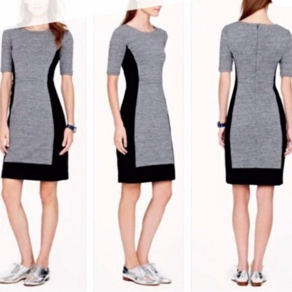 J. Crew Womens Gray Sheath Midi Dress 12 Crew Neck Color Block Casual Classic - Picture 1 of 16